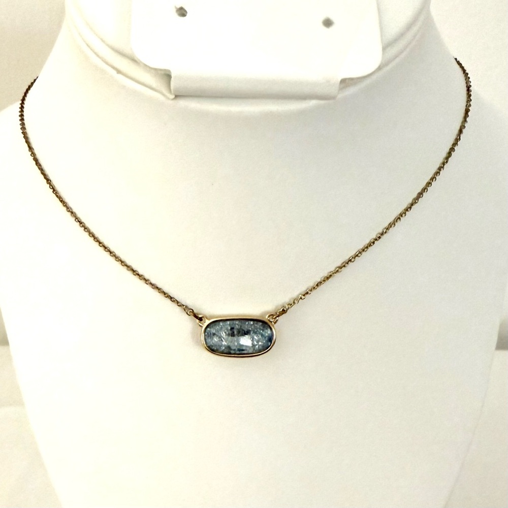 LOFT Dainty Minimalist Blue Oval Shaped Crystal Pendant with Necklace